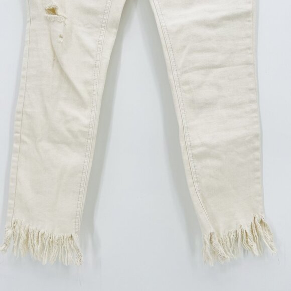 NWT Free People Women's Ivory Jeans Size 27 Distressed Fringe Frayed Hem Stretch - Picture 3 of 11